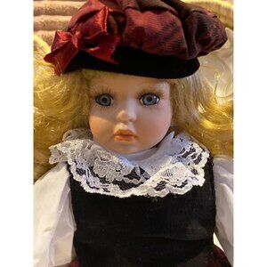 Porcelain Doll In Floral Dress Basket display carry case Accessories